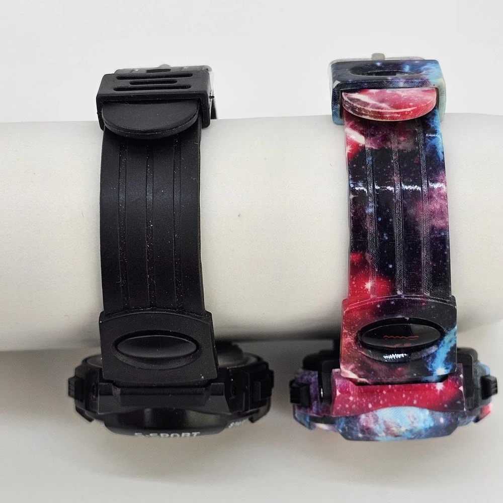 2X Digital Sports Girls Watches 37MM Black Multicolor Case Plastic Bands WORKING
